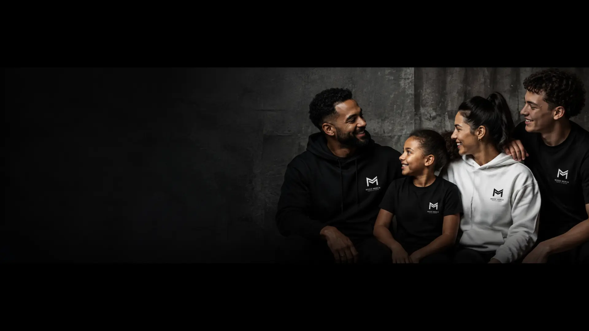 Mood Merch family wearing branded apparel